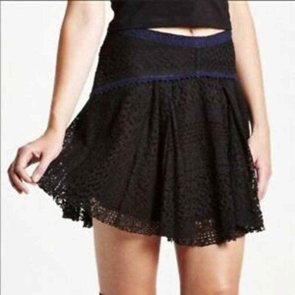 Free People Apple Of My Eye Crochet Mini Skirt Womens 2 Black Lined Back Zip